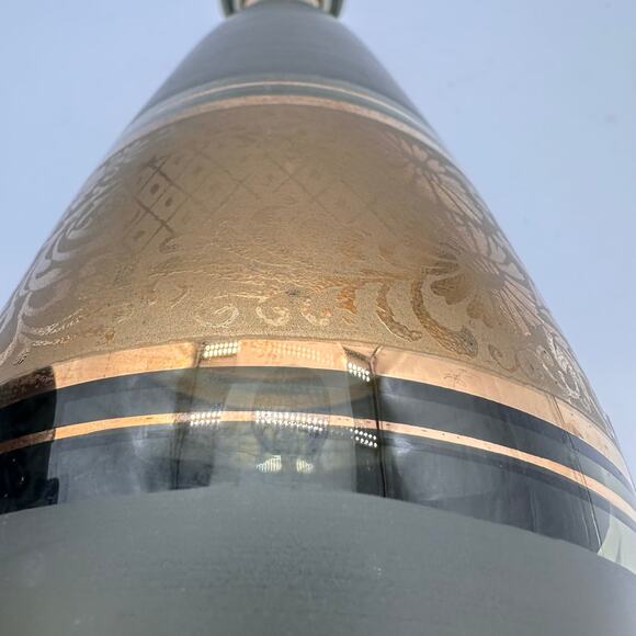 Vtg Moody Czech Bohemia Smokey Glass Decanter Gold Trim 11” carafe Green Gray - Picture 3 of 16